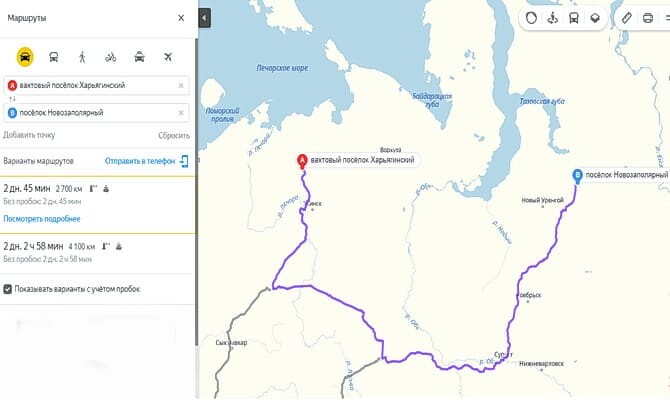 Маршрут перевозки негабаритных грузов по зимникам